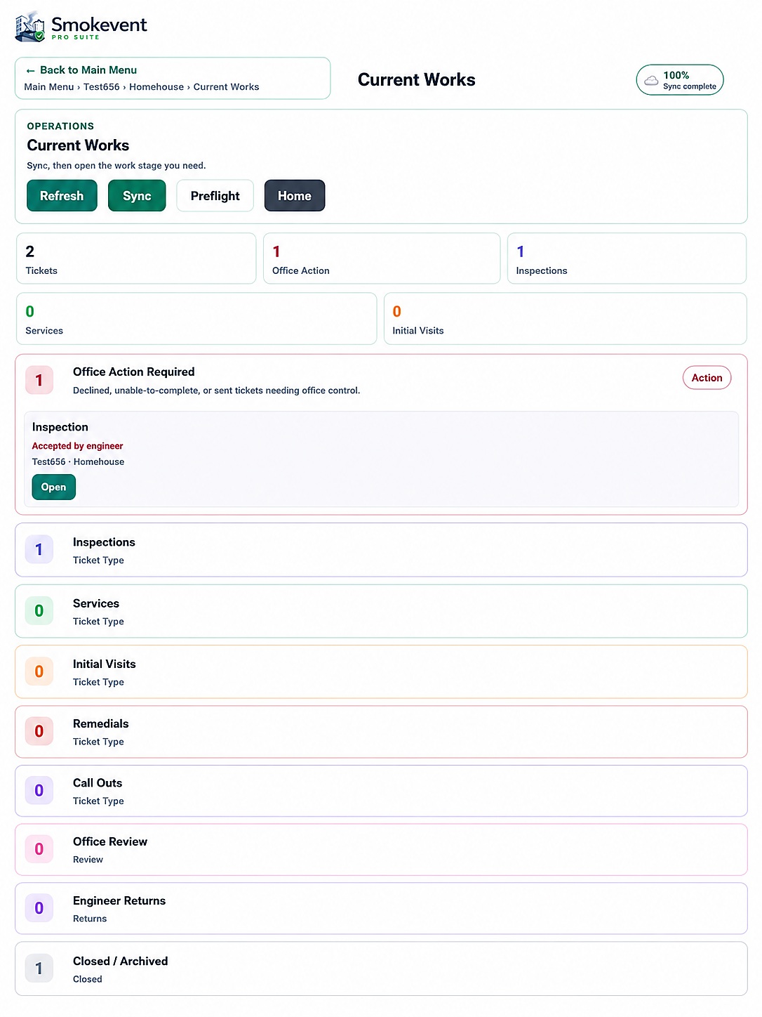 Smokevent Current Works screen