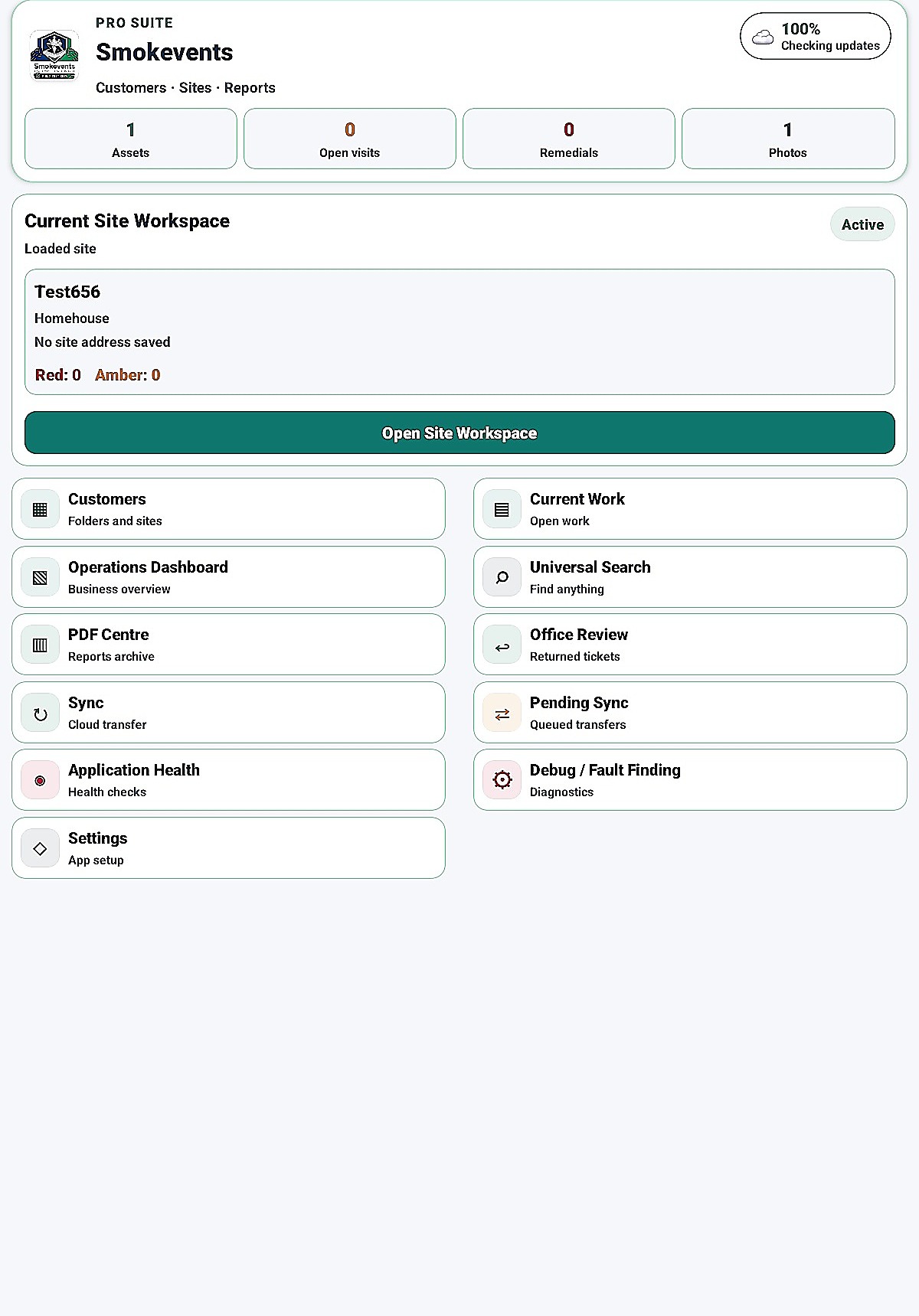 Smokevent home dashboard screen